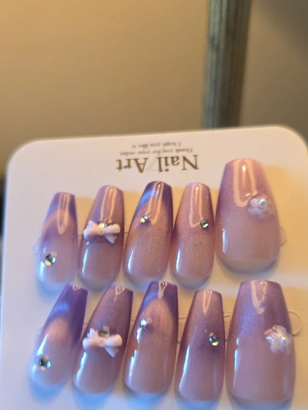 Press-On Ombre Purple Nail Set with Rhinestones Size Large